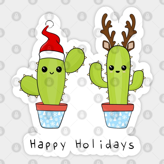 Santa And Reindeer Christmas Cacti Sticker by ShutterStudios